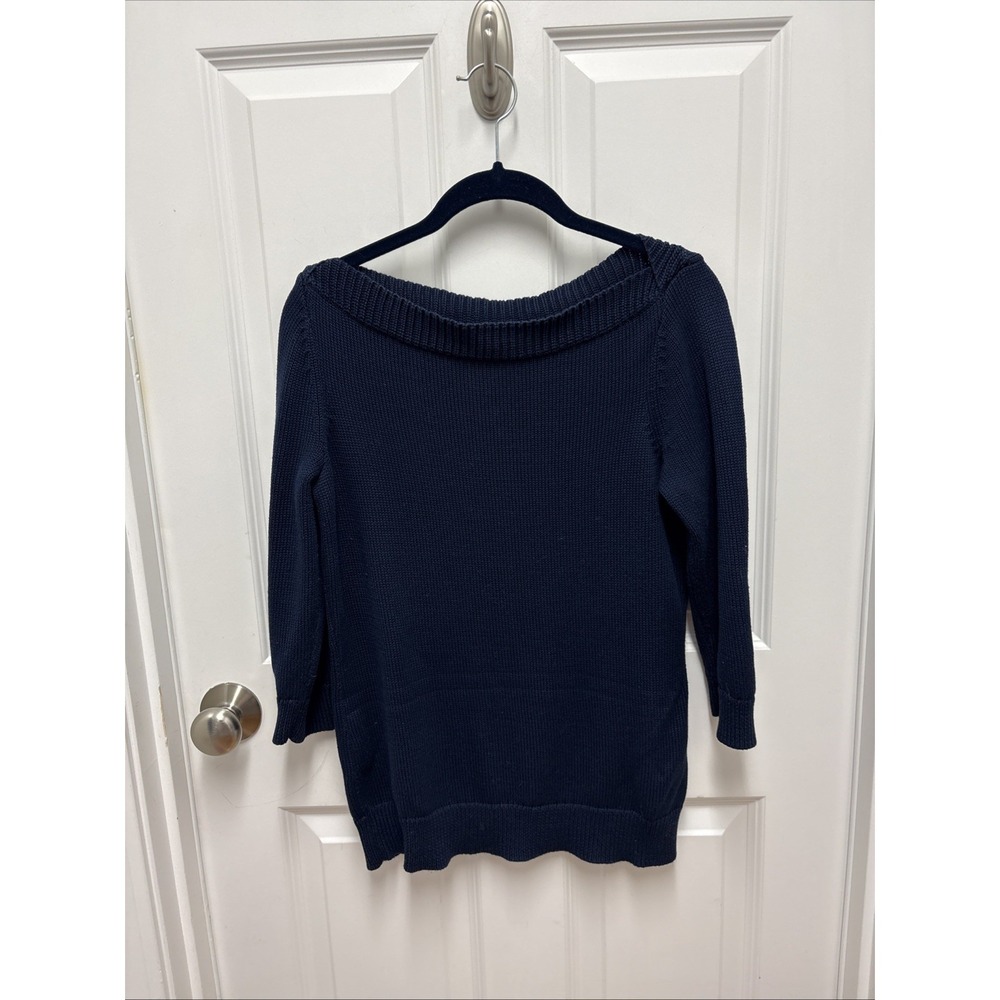 Lauren Ralph Lauren Navy Blue 3/4-Sleeve Boatneck/Off-the-Shoulder Pullover Knit